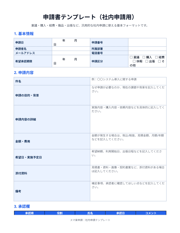 申請書テンプレートのサンプル