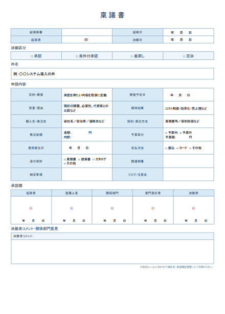 稟議書テンプレートのサンプル